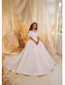 Elbow Sleeves White Lace Satin Floral Flower Girl Dress